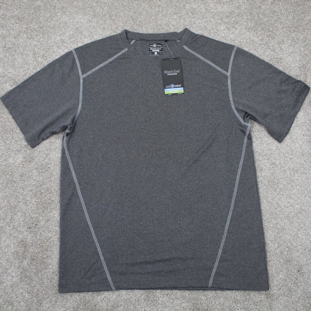 River's End Sports Shirt NWT Adult Medium Gray Cool Matrix Short Sleeve Pullover